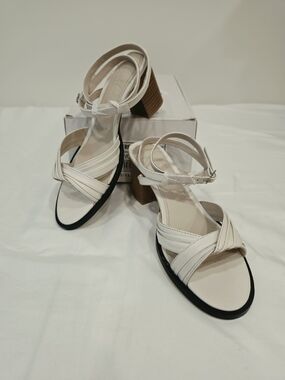 Journee Collection Cream Strappy Block Heel Sandals